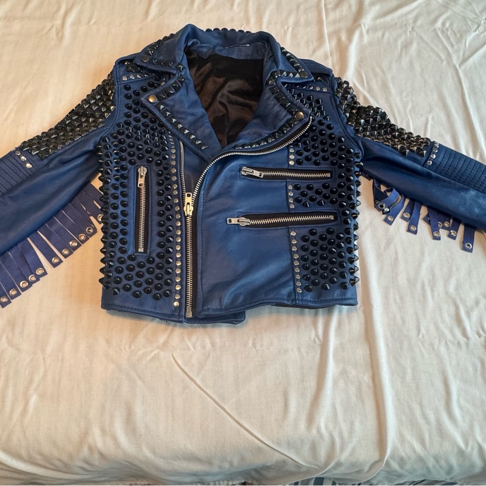 Painkiller Clothing Black Sabbath Studded Blue Leather Jacket